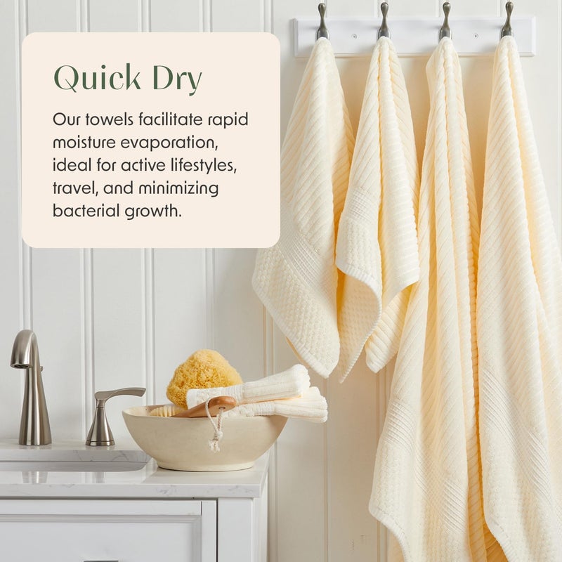 SPRING TREE 100% Cotton Bath Towel Set of 4 | Super Soft & Absorbent with Quick-Dry Fibers | 4 Bath Towels | Textured and Durable Cotton | Krista Collection (Cream) - Image 3